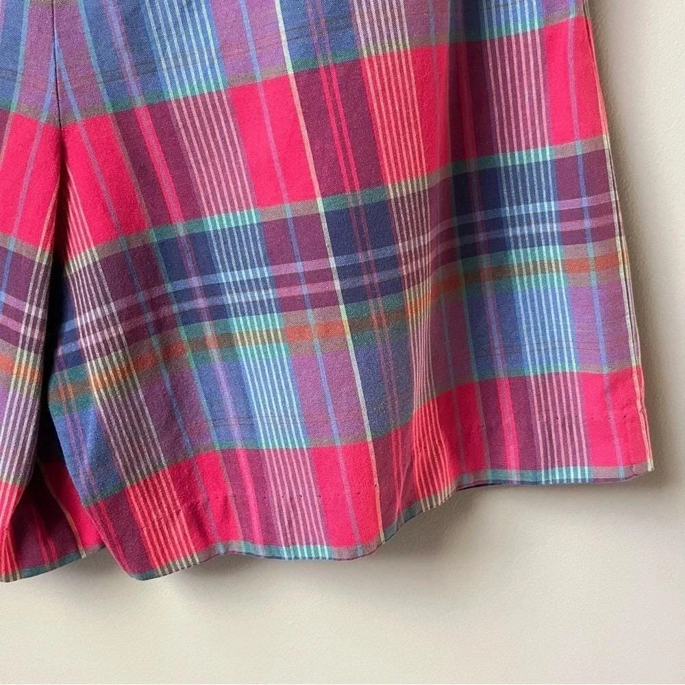 Vintage Talbots Shorts Women's Small Plaid Red Blue Preppy Coastal Cotton Pleats - Picture 11 of 12